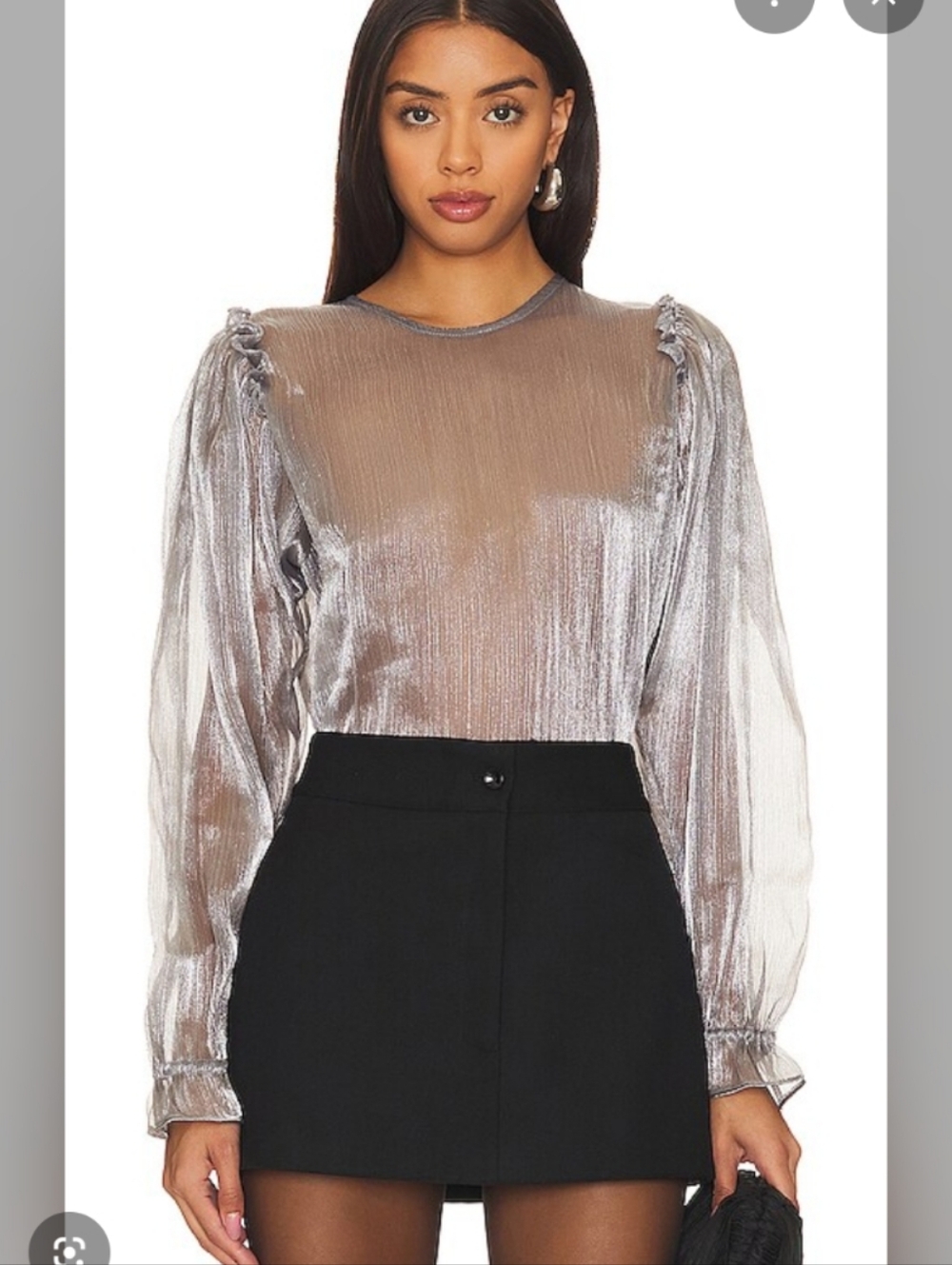 Free People Freya Frost Top Puff Sleeve Shimmer